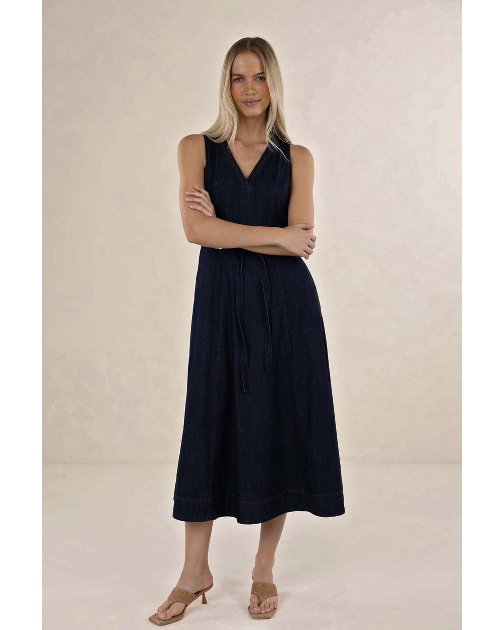 Humidity Ivy Denim Midi Dress in dark denim