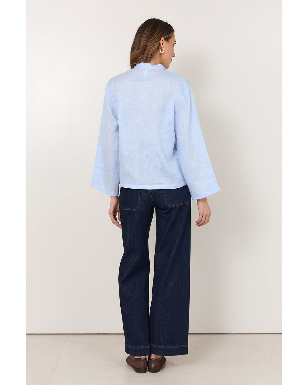 Adorne Luka Lightweight Linen Top in Light Blue