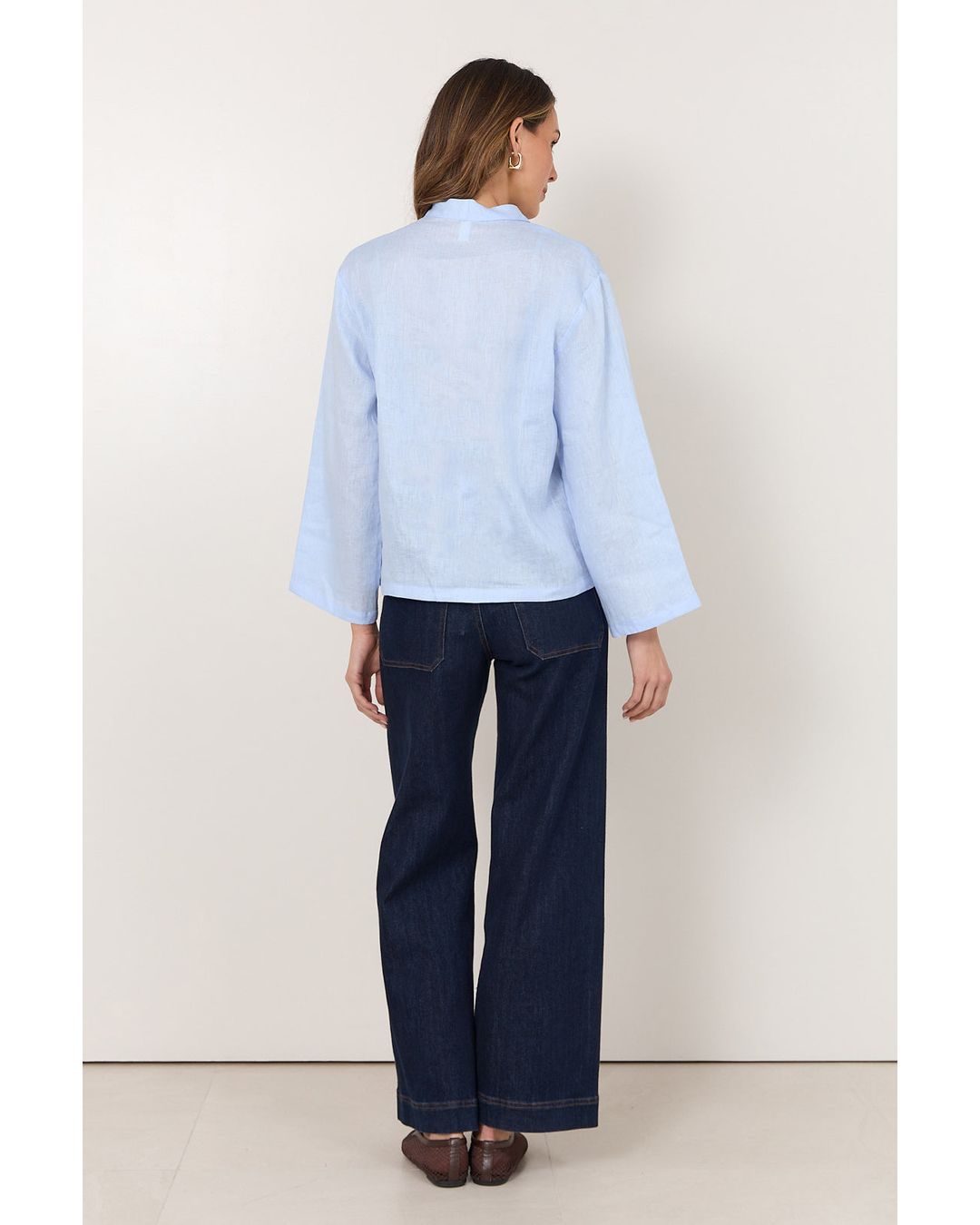 Adorne Luka Lightweight Linen Top in Light Blue