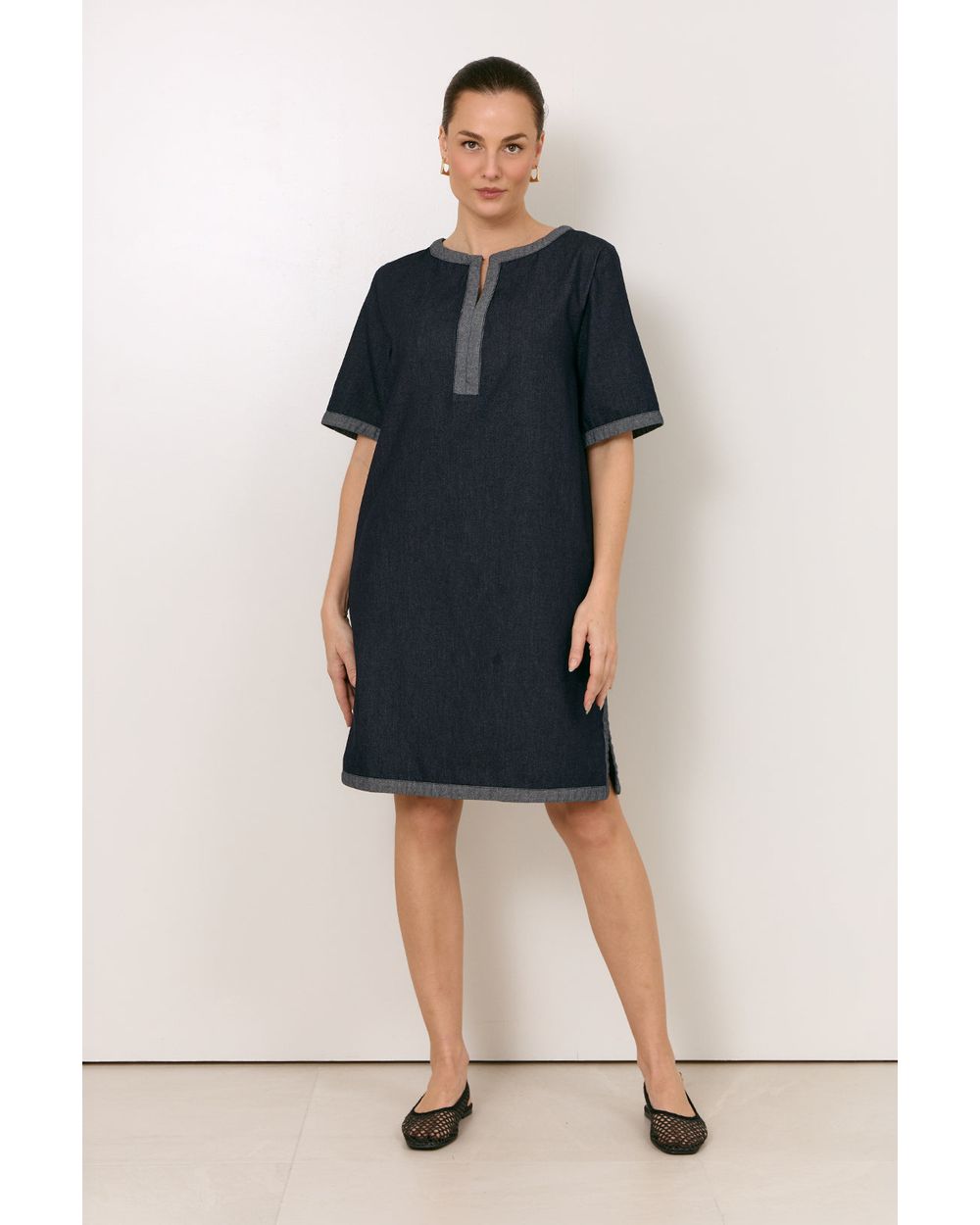 Adorne Sara Lightweight Denim Short Dress in Denim