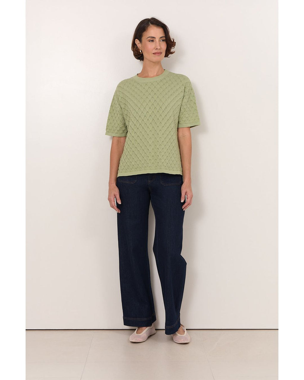 Adorne Bethany Textured Knit Top in Sage