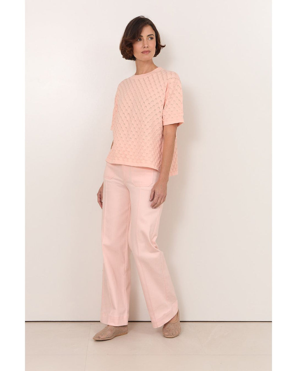 Adorne Bethany Textured Knit Top in Pink