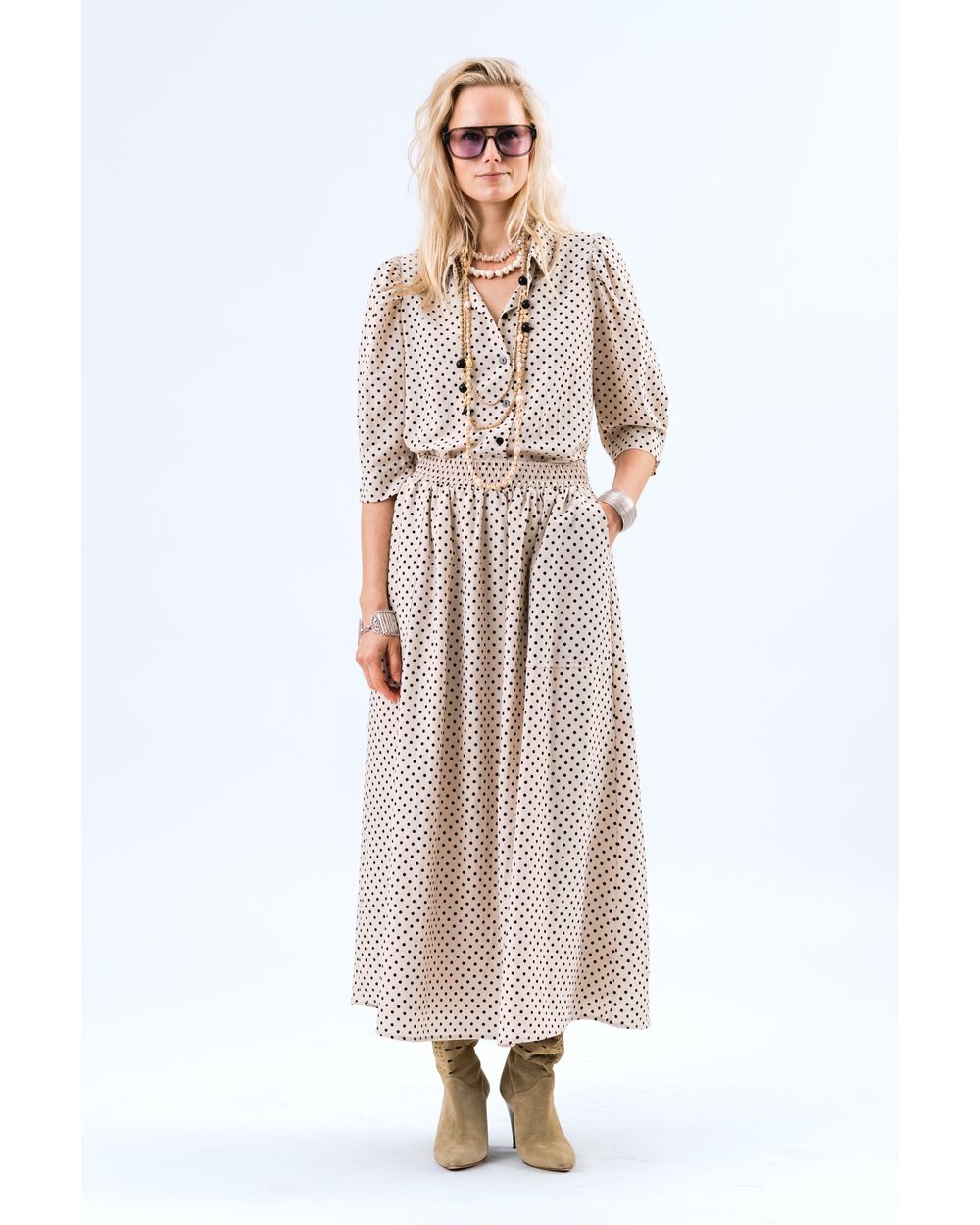 Lolly's Laundry Bono Shirt SS in Creme polka dot