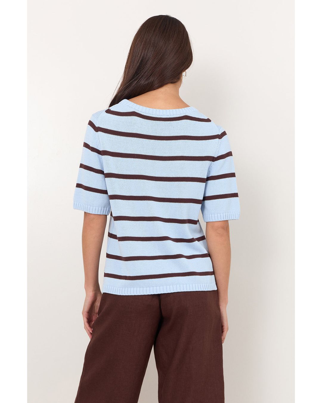 Adorne Kai Stripe Knit Top in Blue/Chocolate