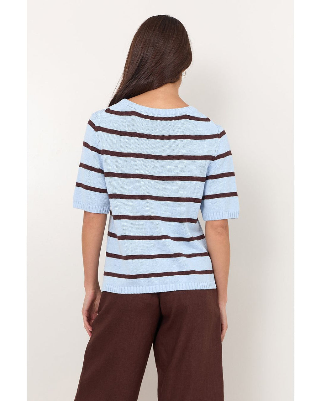 Adorne Kai Stripe Knit Top in Blue/Chocolate