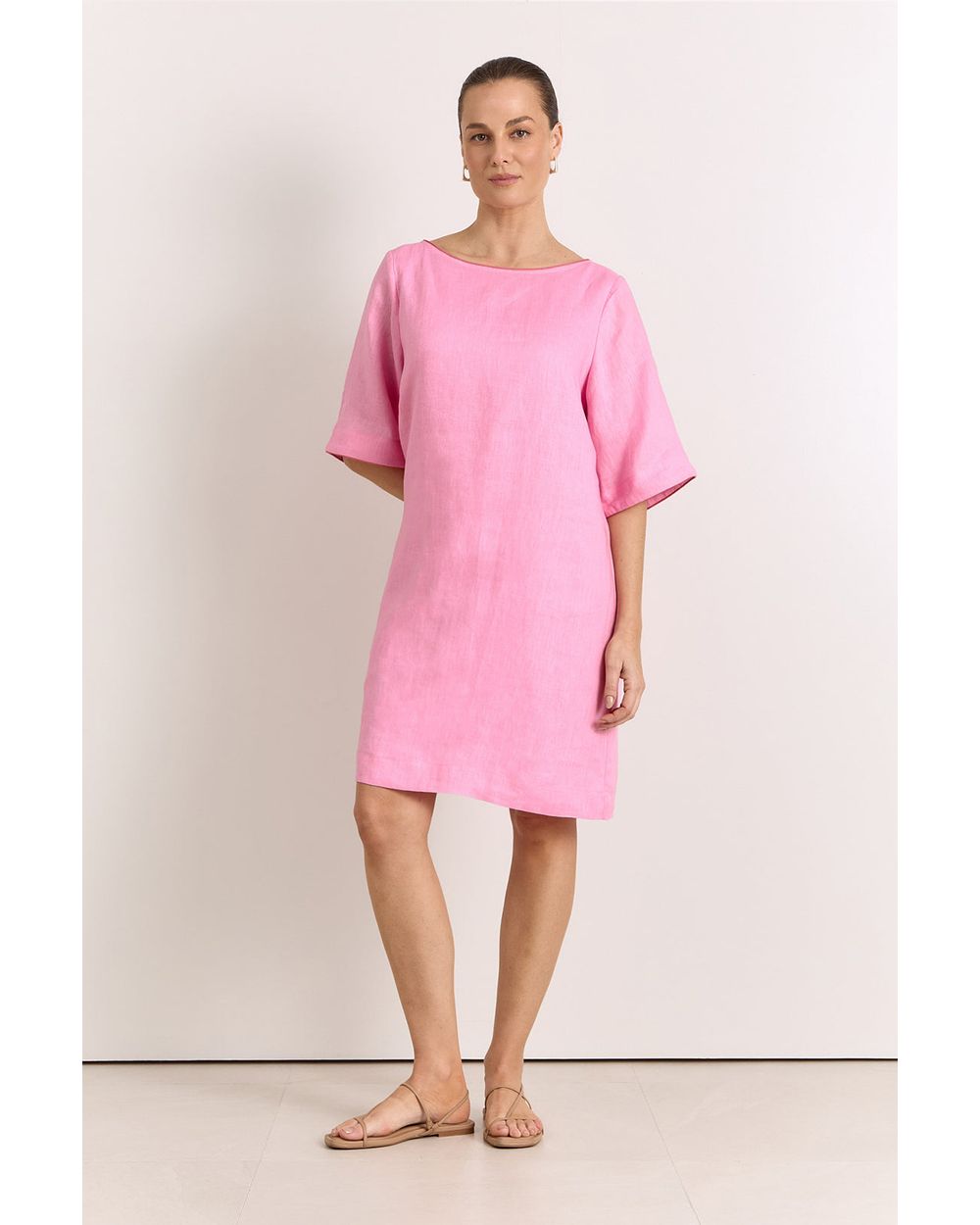 Adorne Clara Linen Short Dress in Pink