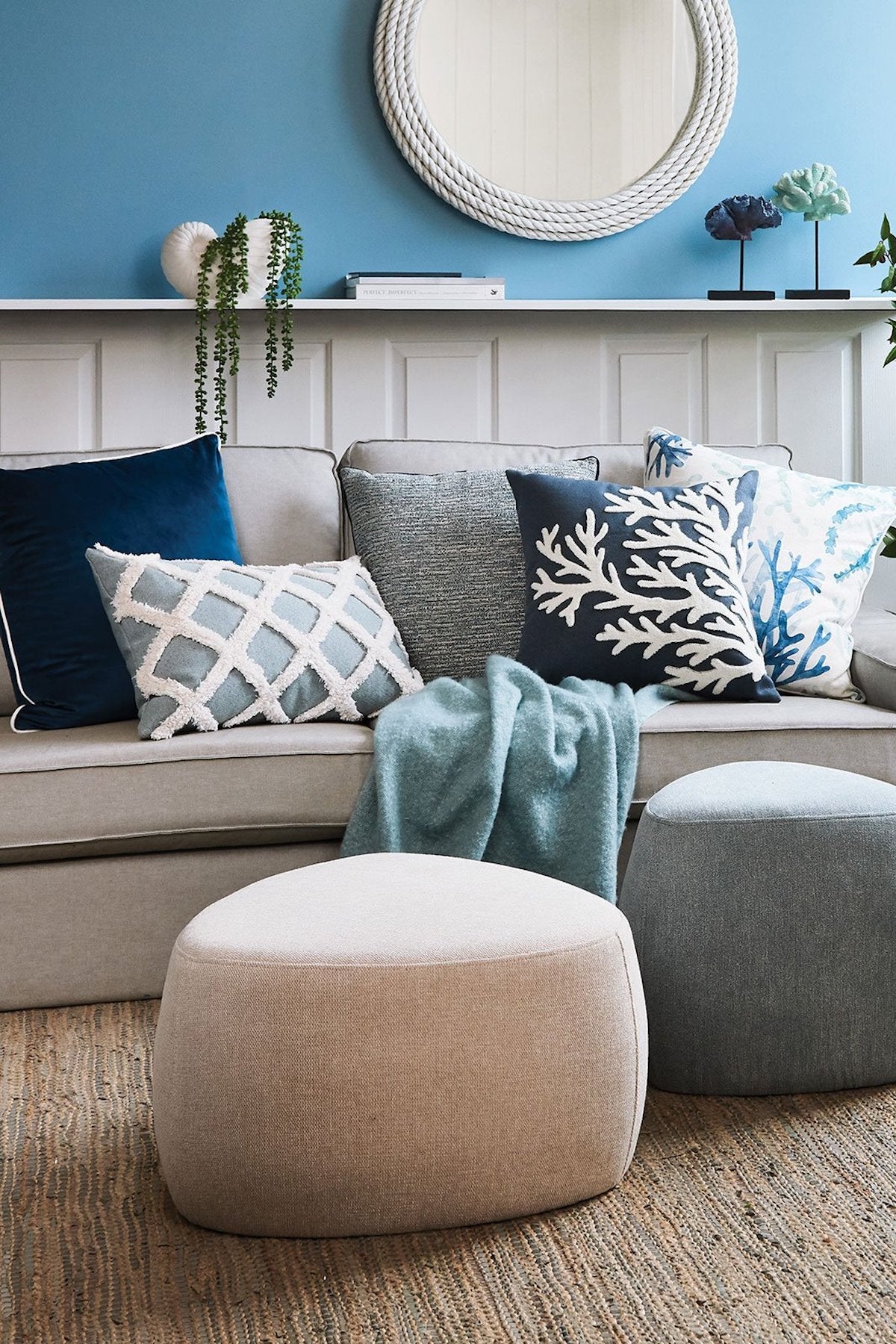 Avoca Check Light Blue Lumbar Cushion